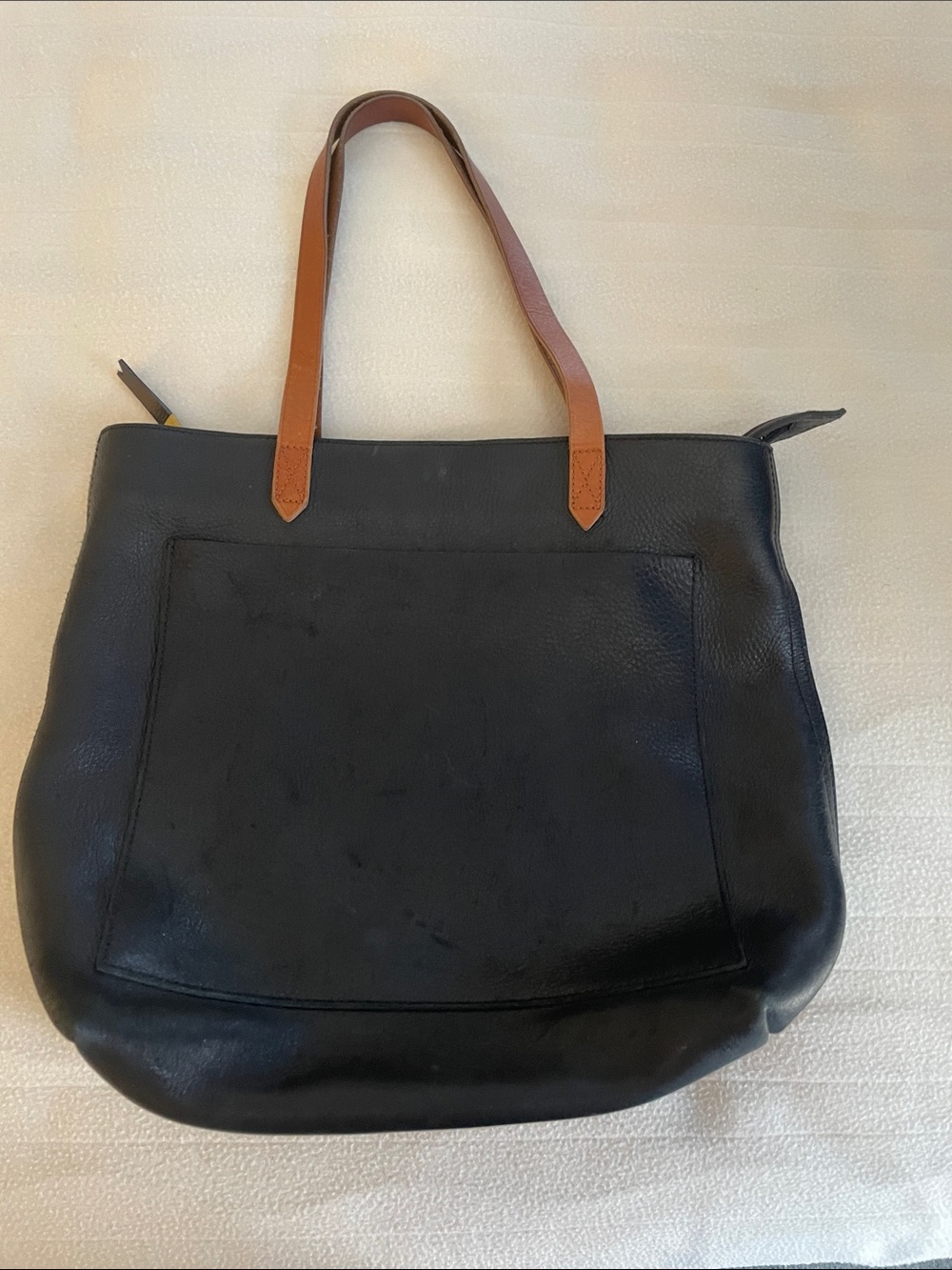 Madewell Black Leather Tote with Brown Handles